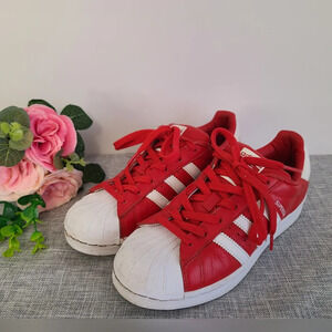 Adidas SUPERSTAR Red & White 3 Stripe Men Sz 6, Wom Sz 7 Low Top Cap Toe #BB2240